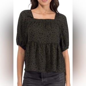 NWT Hunter Green Black Leopard Print Square Neck Top Large